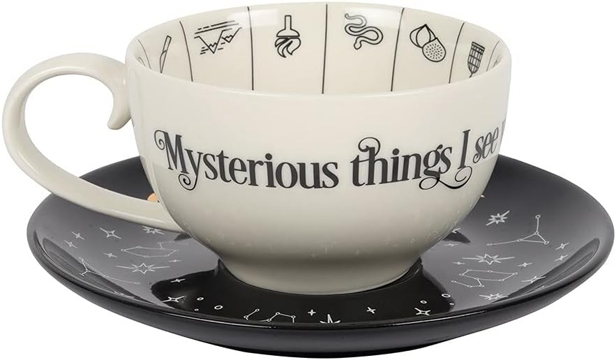 Elegant Black & White Glass Fortune Telling Ceramic Teacup