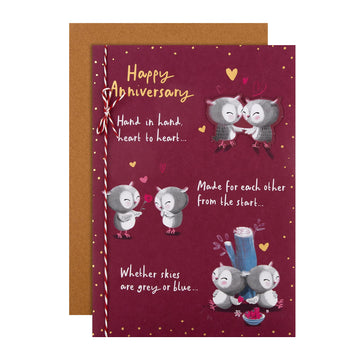 Hallmark Anniversary Card - Cute Illustrated Owl Design with Verse
