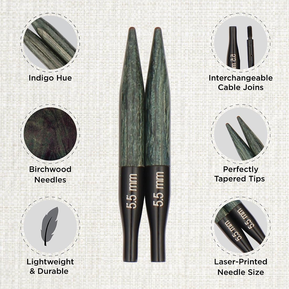 KnitPro Indigo Wood Mini Interchangeable Needle Set