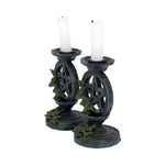 Pair of Aged Ivy Pentagram Candlesticks Gothic Candle Holders 13.4cm