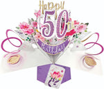 Second Nature 50th Birthday Flowers Pop Up Greeting Card