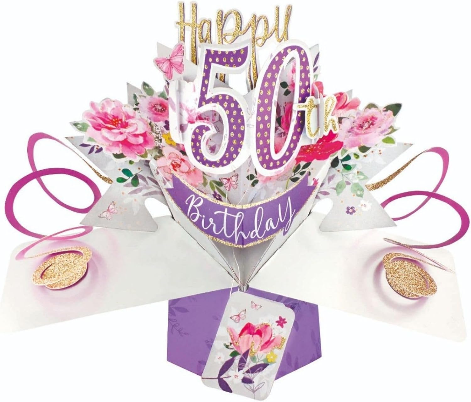 Second Nature 50th Birthday Flowers Pop Up Greeting Card