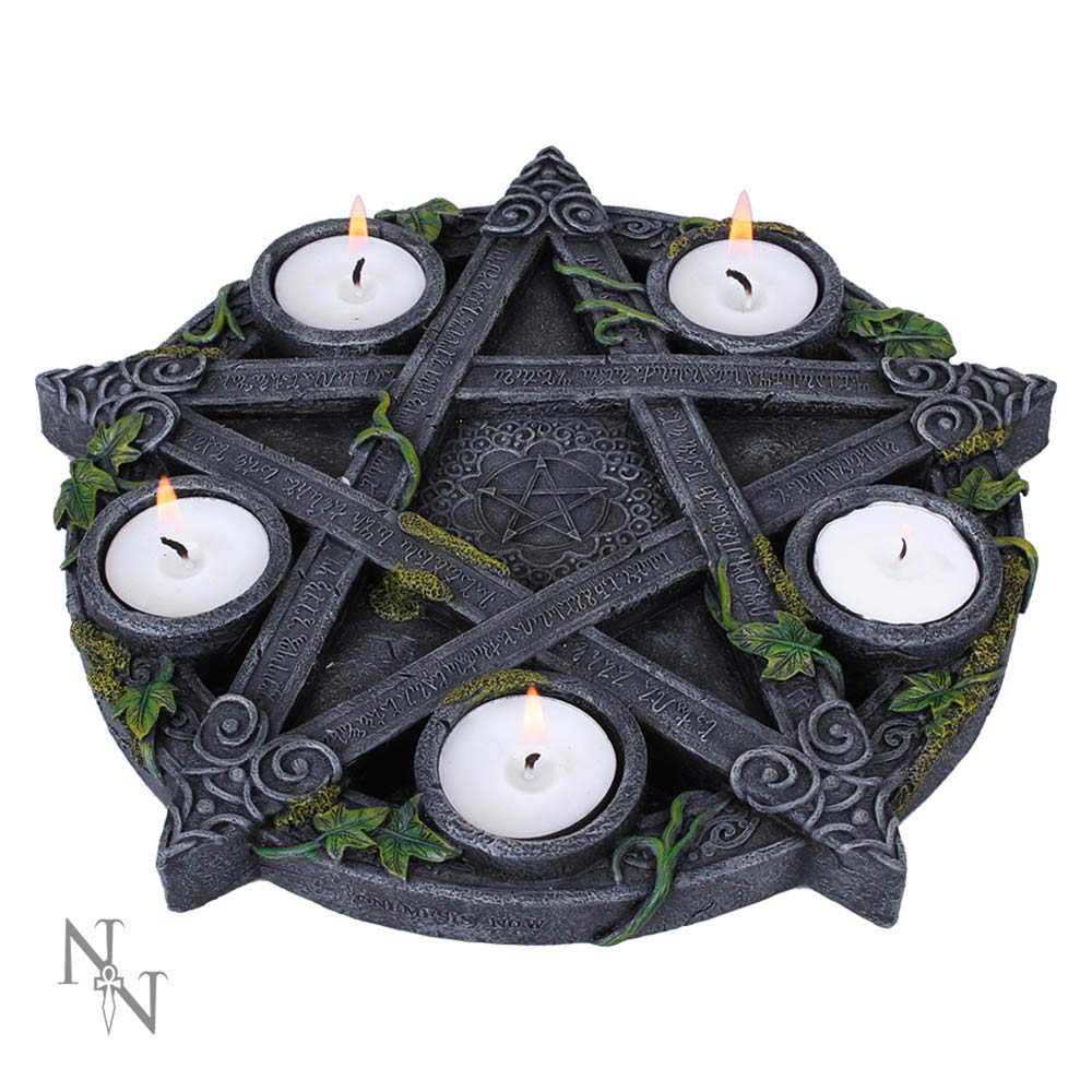 Wiccan Pentagram Tealight Holder Gothic Witch Candle 25.5cm