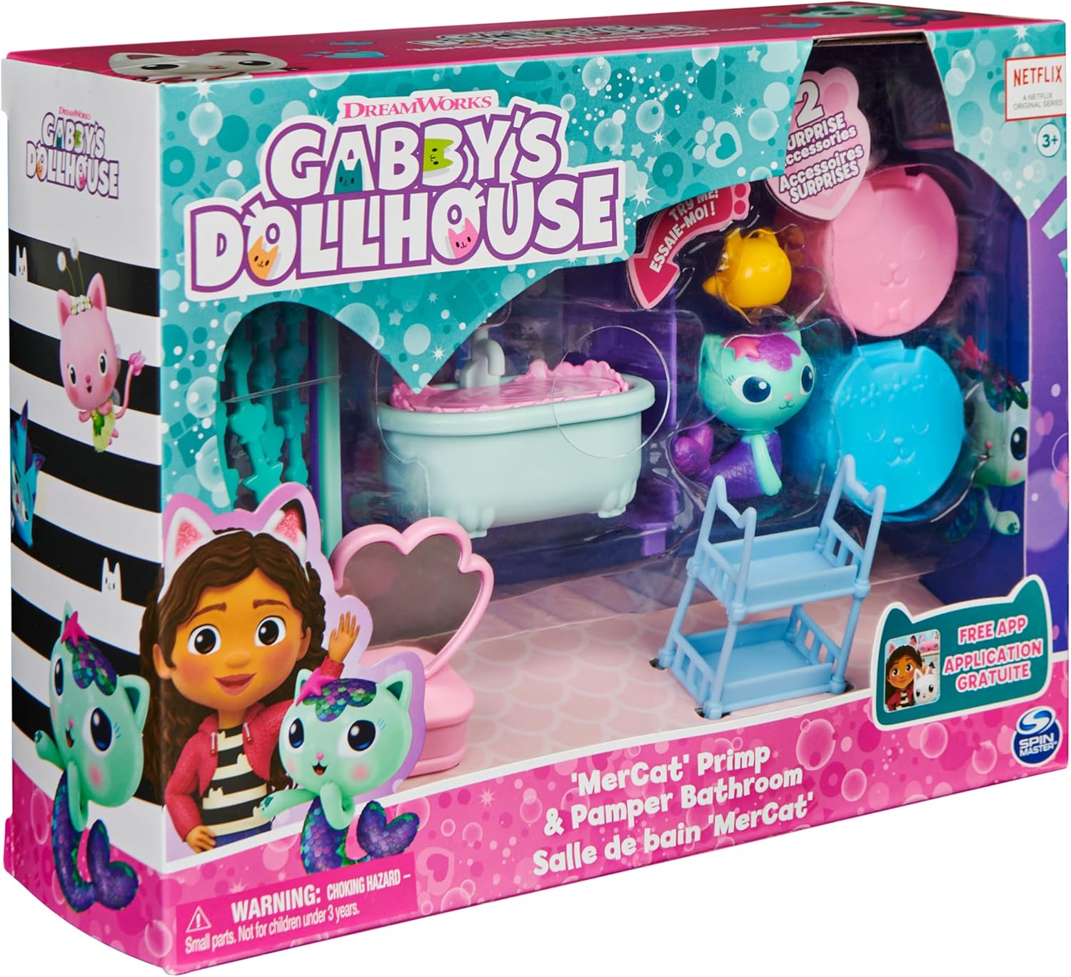 Gabby’s Dollhouse, Primp and Pamper Bathroom with Mercat Figure