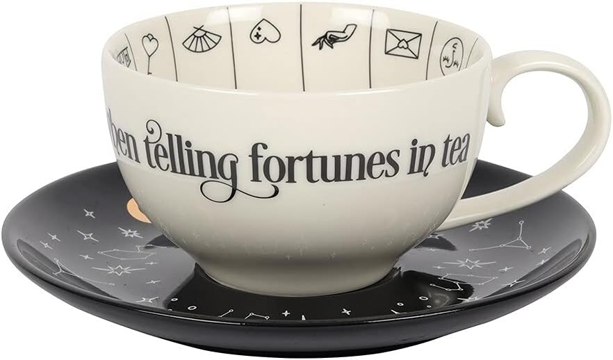 Elegant Black & White Glass Fortune Telling Ceramic Teacup
