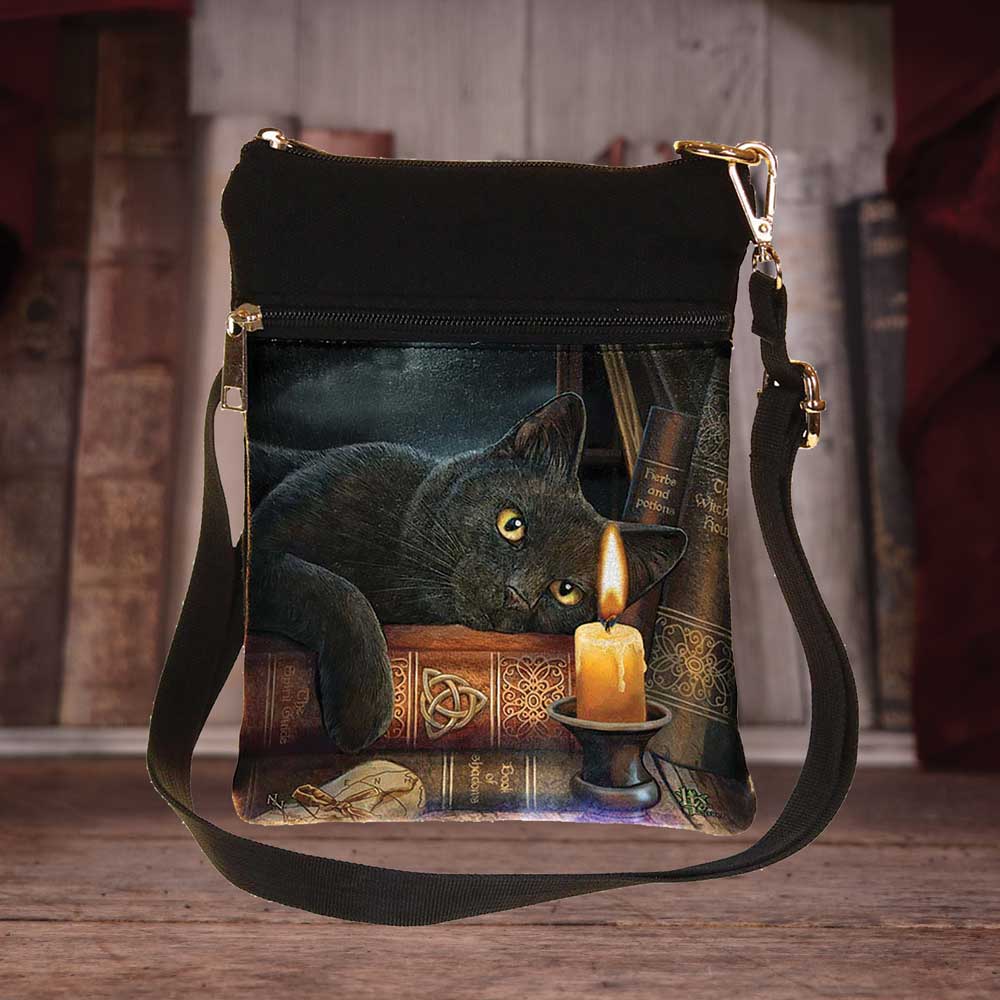 Small The Witching Hour Fantasy Witch Cat Shoulder Bag by Lisa Parker 23cm