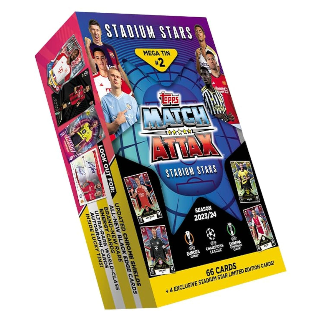 Topps Match Attax 23/24 - Mega Tin 2 - contains 66 Match Attax cards plus 4 exclusive Stadium Stars Limited Edition cards