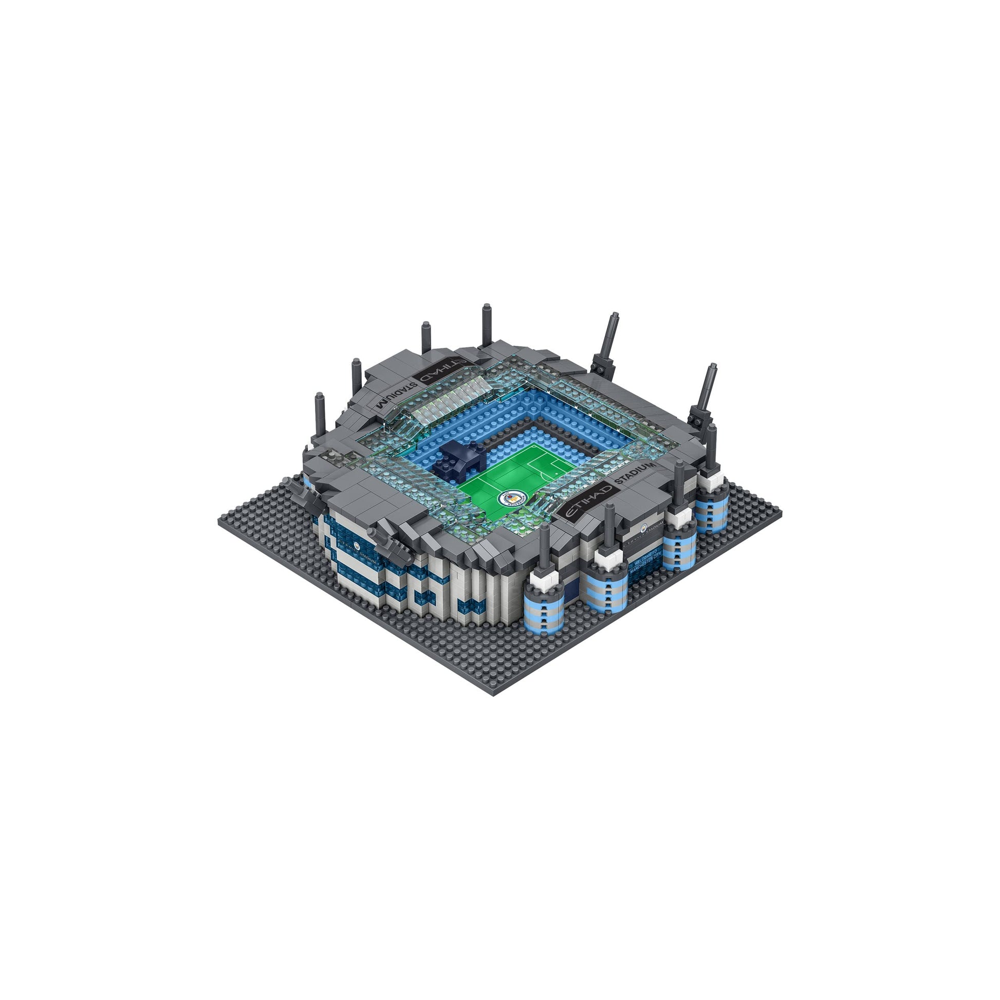 FOCO Officially Licensed Manchester City FC Etihad 3D Bricks Mini BRXLZ Football Stadium Construction Set - Premier League Model - 1,163 Pieces - Ages 12+ - Sports Merchandise