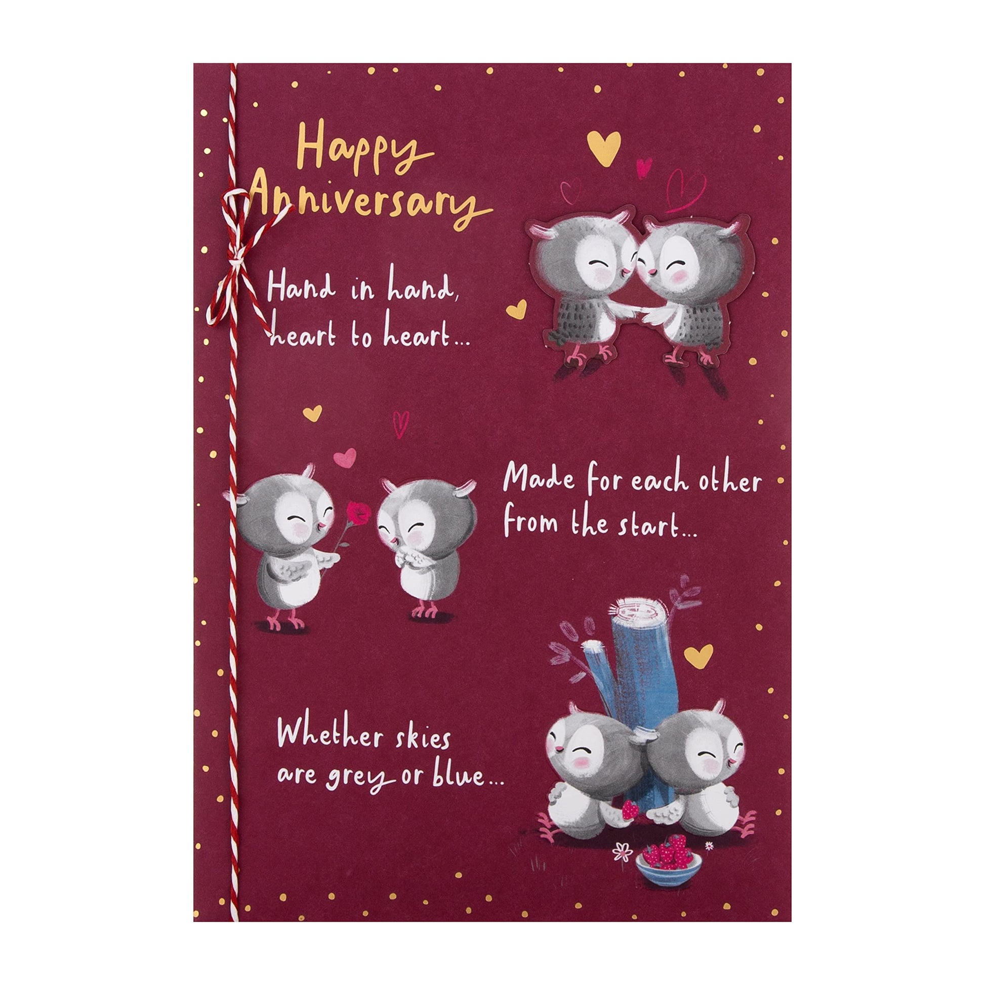 Hallmark Anniversary Card - Cute Illustrated Owl Design with Verse