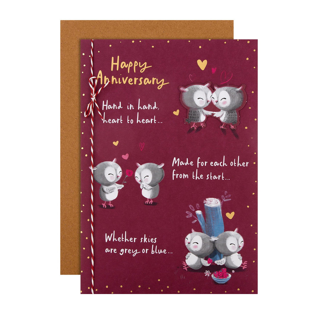 Hallmark Anniversary Card - Cute Illustrated Owl Design with Verse