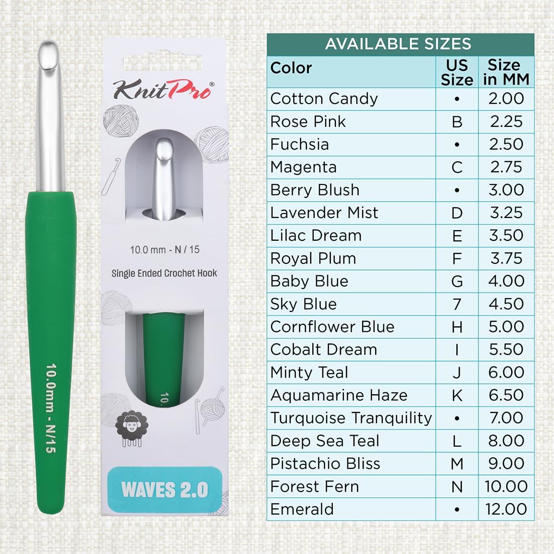 KnitPro Waves 2.0 Single-Ended Crochet Hooks