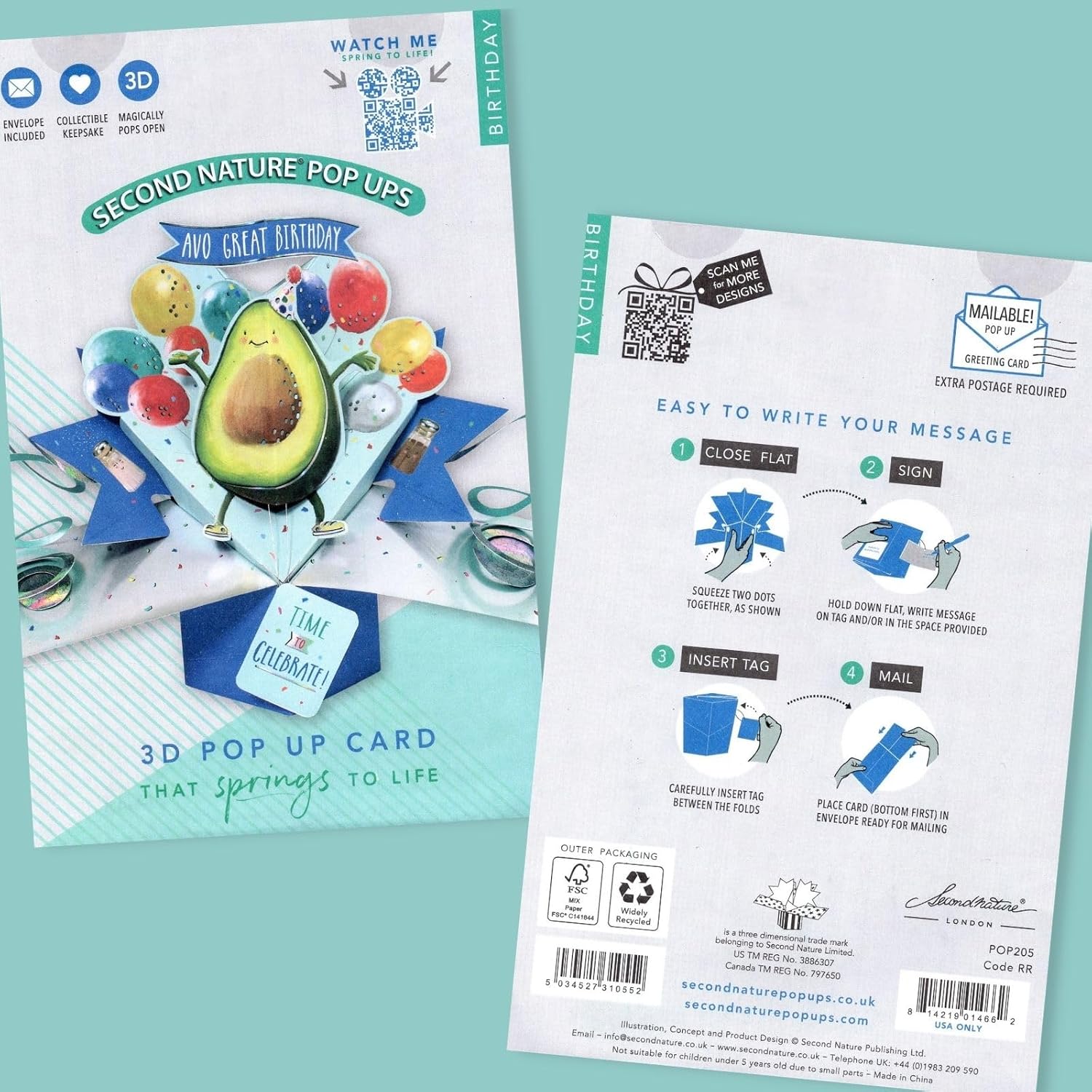 Avo Great Birthday Avocado Pop-Up Greeting Card