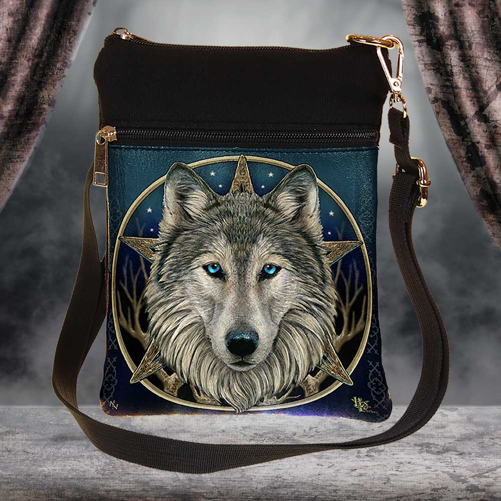 Small The Wild One Fantasy Wolf Shoulder Bag by Lisa Parker 23cm