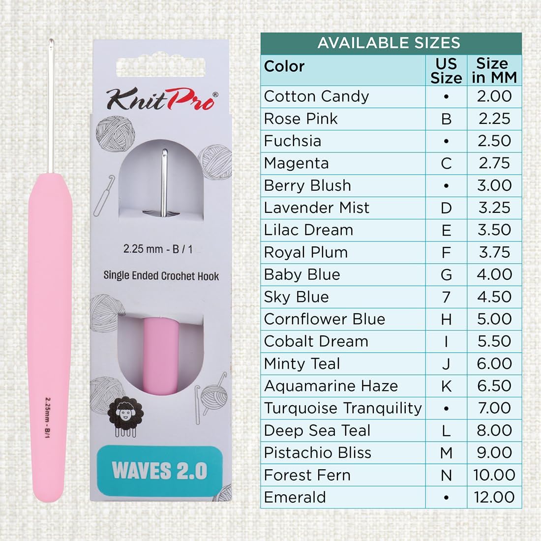 KnitPro Waves 2.0 Single-Ended Crochet Hooks