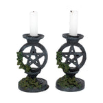 Pair of Aged Ivy Pentagram Candlesticks Gothic Candle Holders 13.4cm