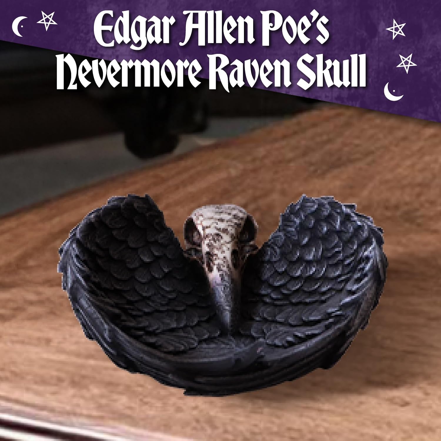 Nemesis Now Edgar Allan Poe's Nevermore Raven Skull Trinket Holder