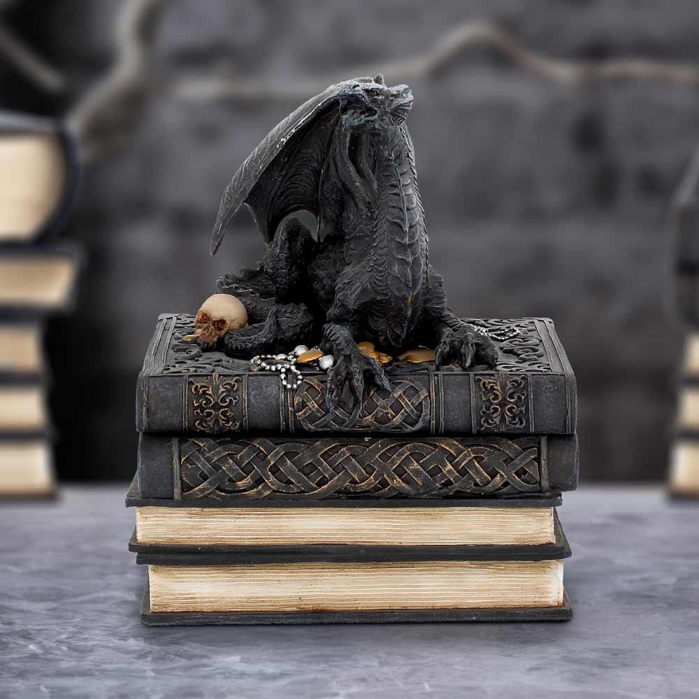 Secrets of the Dragon Box Gothic Skull Books Trinket 19cm