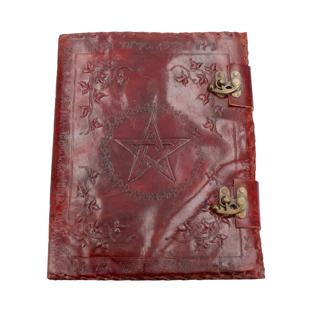Large Lockable Red Leather Book of Shadow With Embossed Floral Pentagram 35cm