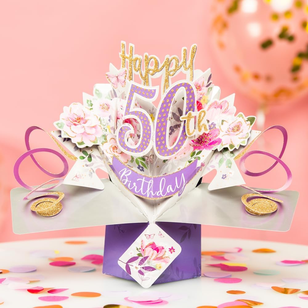 Second Nature 50th Birthday Flowers Pop Up Greeting Card