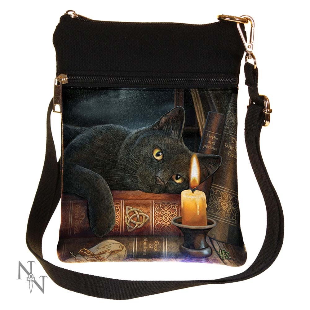 Small The Witching Hour Fantasy Witch Cat Shoulder Bag by Lisa Parker 23cm