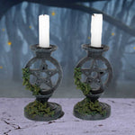 Pair of Aged Ivy Pentagram Candlesticks Gothic Candle Holders 13.4cm
