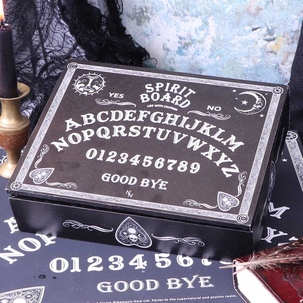 Black and White Spirit Board and Planchette Jewellery Storage Box with Mirror 25cm