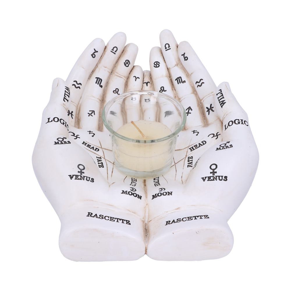 Palmist's Guide White Chiromancy Hands Candle Holder 22.3cm