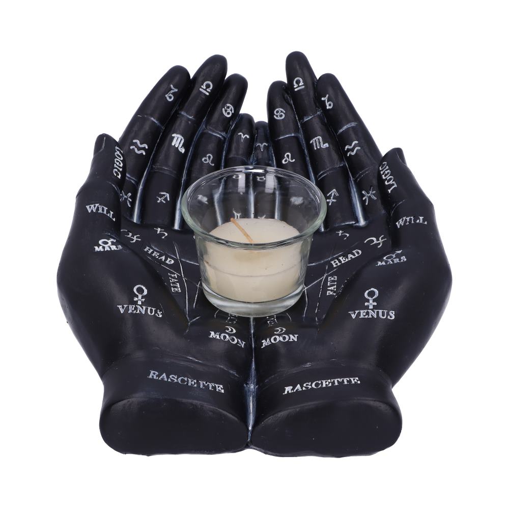 Palmist's Guide Black Chiromancy Hands Candle Holder 22.3cm