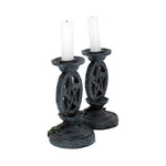 Pair of Aged Ivy Pentagram Candlesticks Gothic Candle Holders 13.4cm