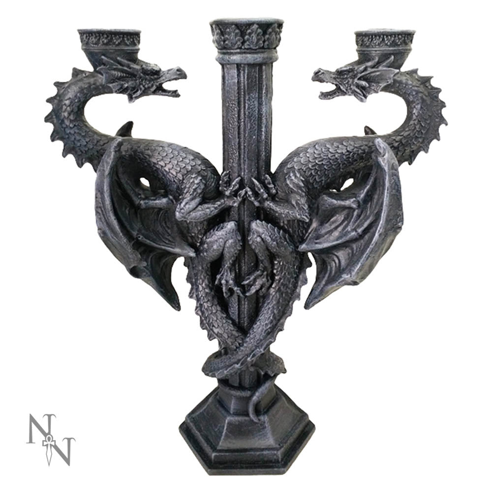 Dragon's Altar Candelabra Black Gothic Triple Candle Holder 29cm