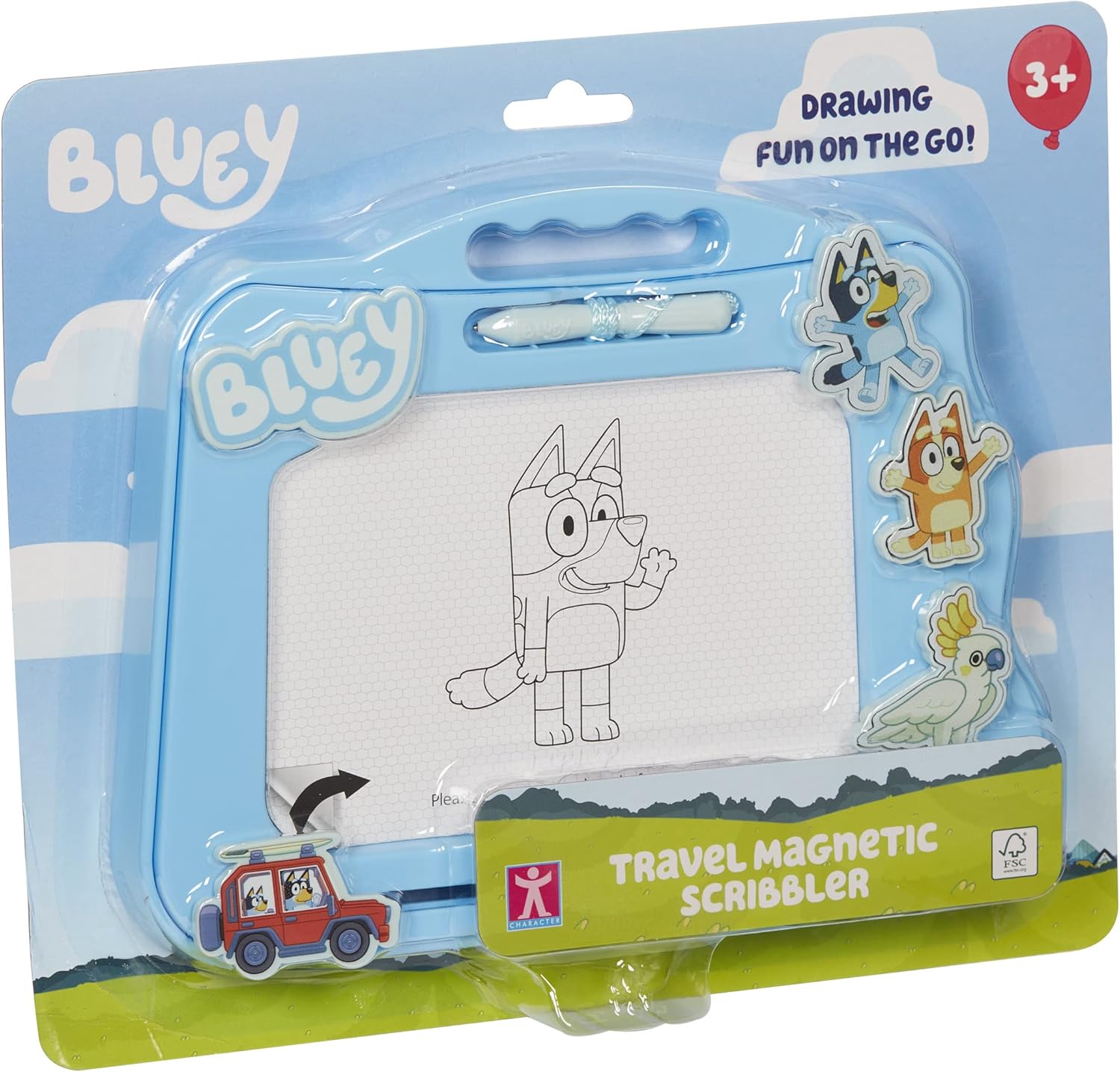 Bluey Travel Magnetic Scribbler pad with Pen and 3 Stamps,