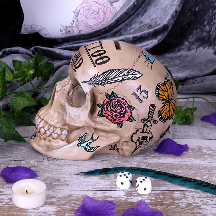 Natural Bone Coloured Traditional, Tribal Tattoo Fund Skull