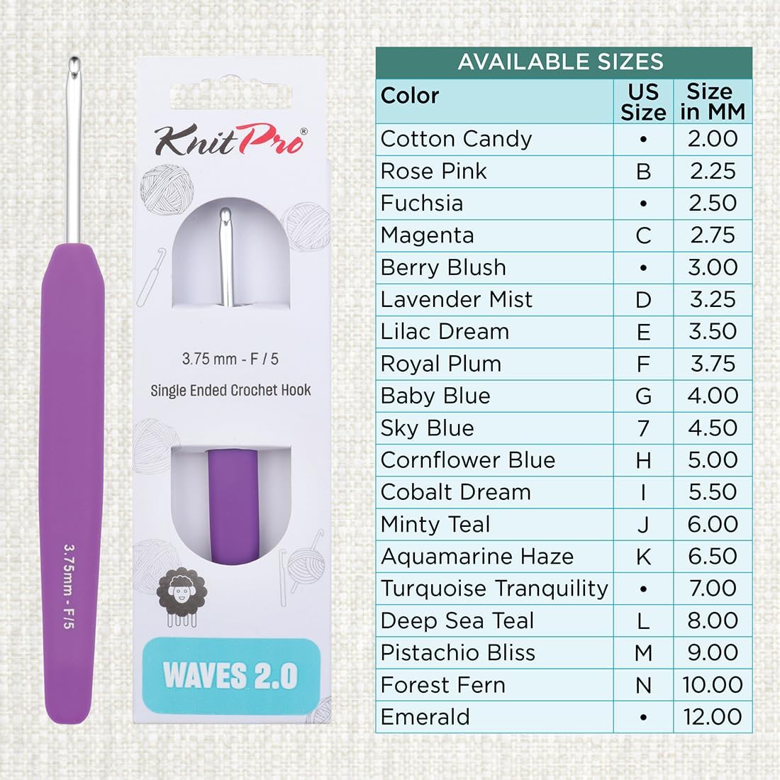 KnitPro Waves 2.0 Single-Ended Crochet Hooks